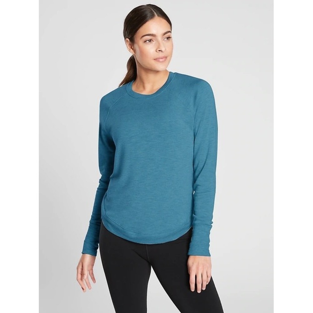 Athleta Long Sleeve Crewneck Sweatshirt‎ Teal Surf XL Modal Spandex Athleisure